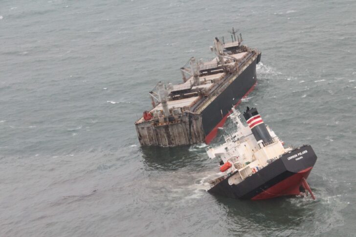 Handout photo released by Japan Coast Guard shows the Panamanian-registered ship 'Crimson Polaris' after it ran aground in Hachinohe harbour in Hachinohe, Japan