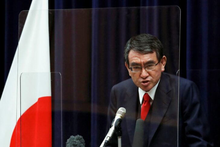 FILE PHOTO: Japanese minister in charge of vaccine roll-out holds news conference on preparations, in Tokyo