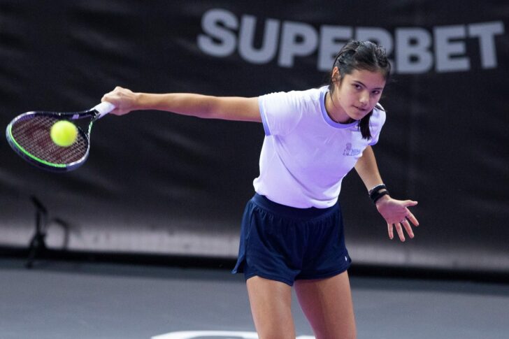 British tennis player Emma Raducanu trains during the WTA Transylvania Open tennis tournament