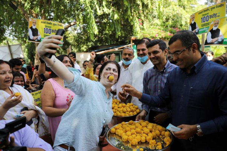 India celebrates one billion COVID-19 vaccine doses, in New Delhi