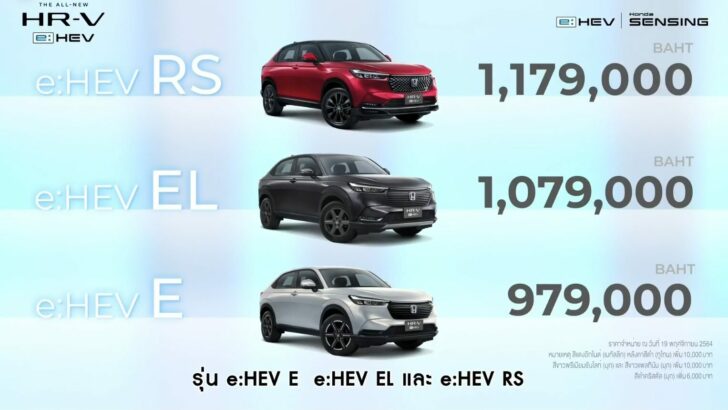 .เปิดราคาแล้ว! Honda HR-V e:HEV เริ่ม 9.79 แสน -1.179 ล้านบาท.