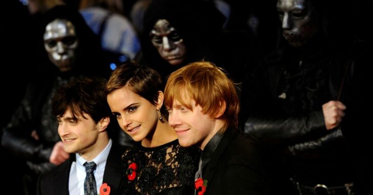 FILE PHOTO: Britain's Watson, Radcliffe and Grint pose as they arrive for the world film premiere of