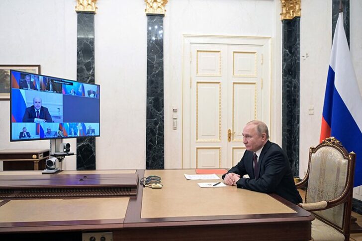 Russian President Putin chairs a meeting with members of the Security Council in Moscow
