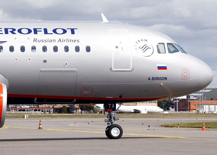 FILE PHOTO: The logo of Russia's flagship airline Aeroflot is seen on an Airbus A320 in Colomiers near Toulouse, France