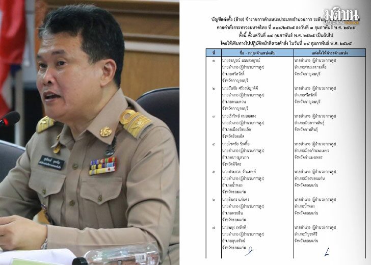 ปลัดมหาดไทย เซ็นแต่งตั้ง-โยกย้าย นายอำเภอ