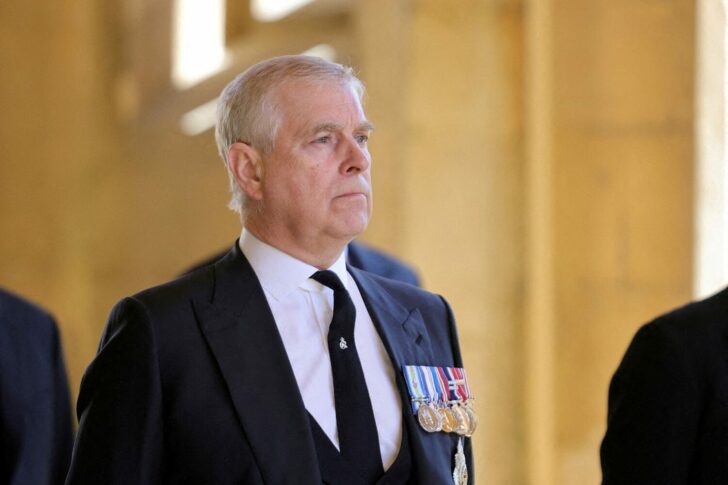 FILE PHOTO: Britain's Britain's Prince Andrew, Duke of York, looks on during the funeral of Britain's Prince Philip, husband of Queen Elizabeth,