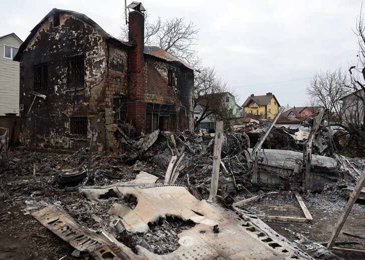 Residential areas damaged after Russia launched a massive military operation against Ukraine, in Kyiv