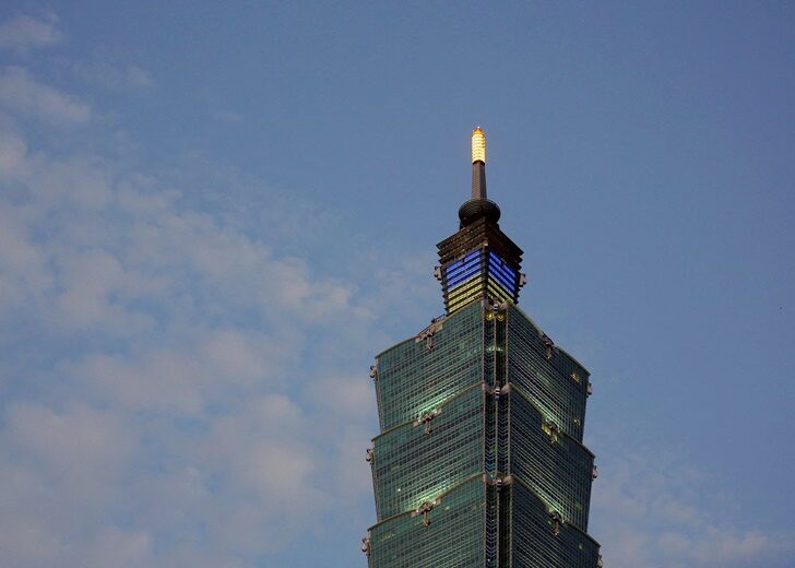 FILE PHOTO: Taipei 101 is lit up in colours of the Ukrainian flag in Taipei