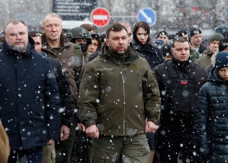 Memorial service for Vladimir Zhoga, commander of the separatist self-proclaimed Donetsk People's Republic, in Donetsk
