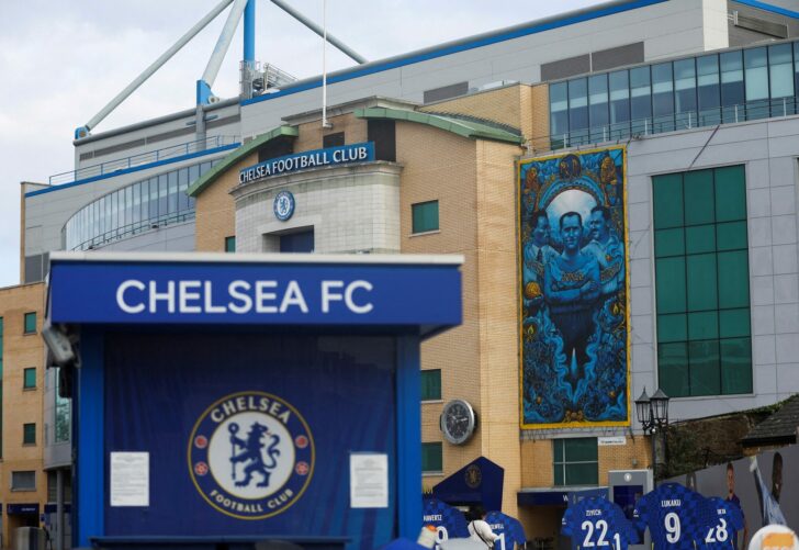 Views outside Chelsea FC after Britain imposed sanctions on its Russian owner, Roman Abramovich