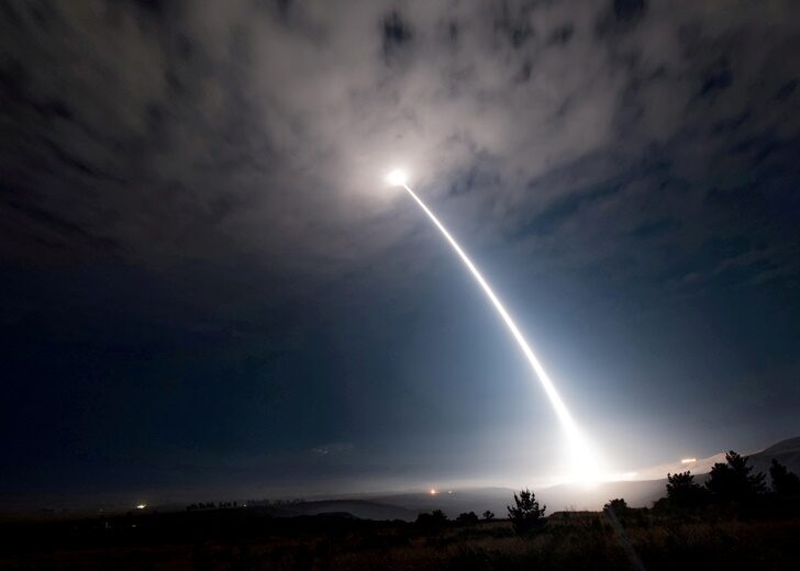 FILE PHOTO: An unarmed Minuteman III intercontinental ballistic missile launches from Vandenberg Air Force Base