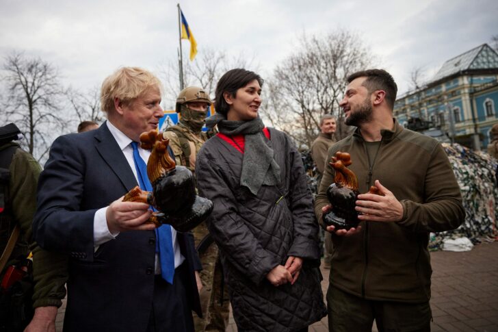 Ukraine's President Zelenskiy welcomes British PM Johnson in central Kyiv