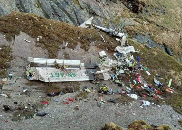 A general view of a Tara Air plane crash site during the rescue operation at Thasang, Nepal