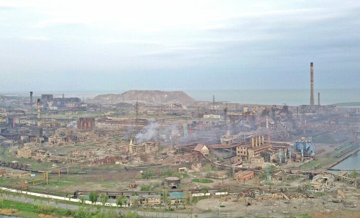 A view shows a plant of Azovstal Iron and Steel Works in Mariupol