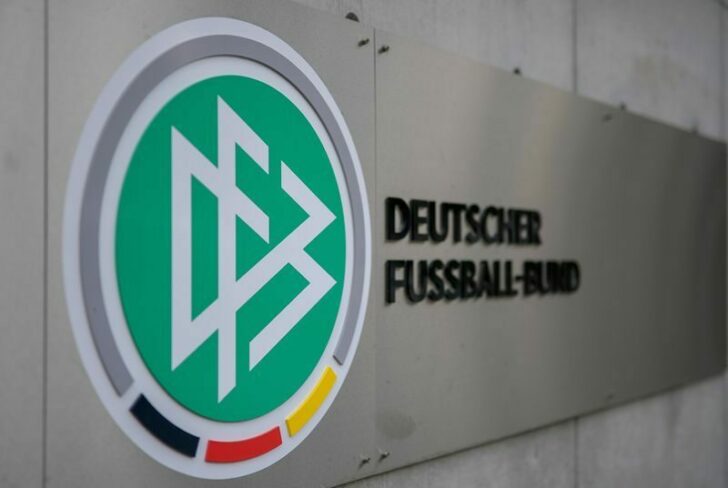 FILE PHOTO: The logo of Germany's DFB football association is seen at it's headquarters in Frankfurt