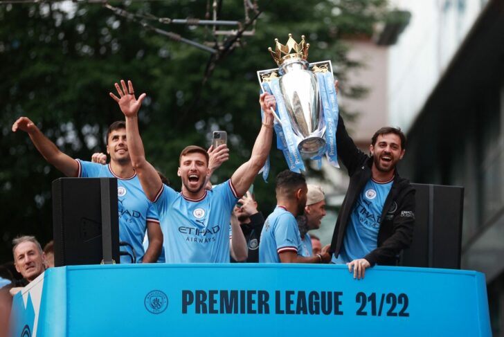 Manchester City celebrate winning the Premier League