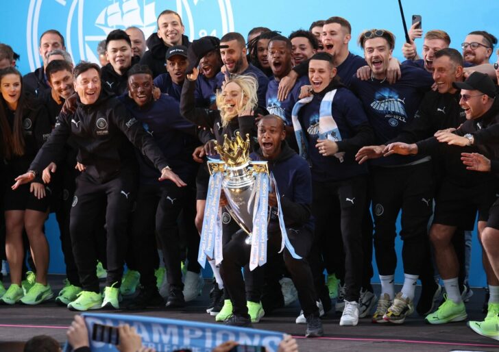 Manchester City celebrate winning the Premier League