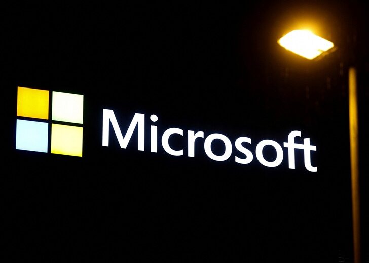 FILE PHOTO: The logo of Microsoft is seen at an office building in Wallisellen