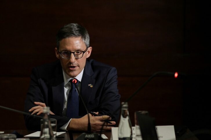 FILE PHOTO: U.S. State Department Counselor Derek Chollet holds a briefing in Bucharest