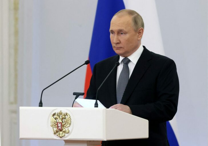 Russian President Vladimir Putin meets graduates from military academies in Moscow