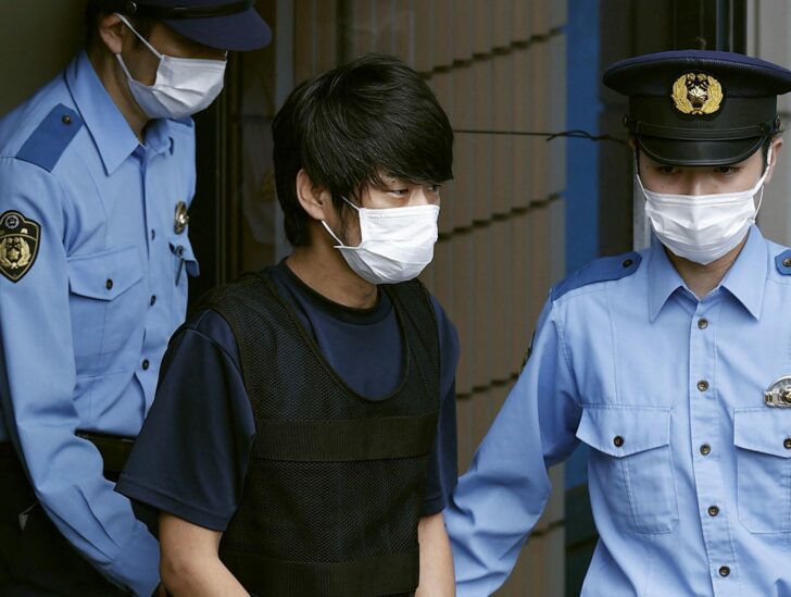 Tetsuya Yamagami, suspected of killing former Japanese premier Shinzo Abe, is taken to prosecutors in Nara, Japan