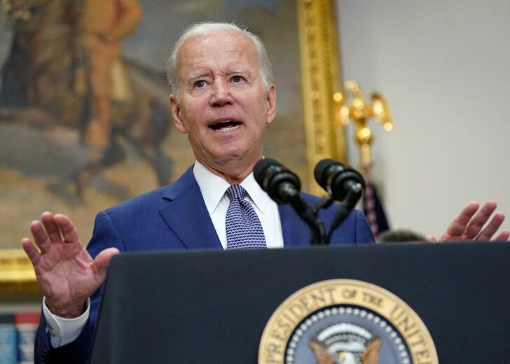 FILE PHOTO: Biden speaks at the White House in Washington