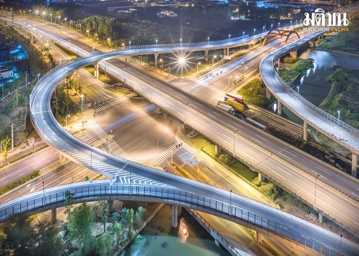 Aerial View of Shanghai overpass at Night