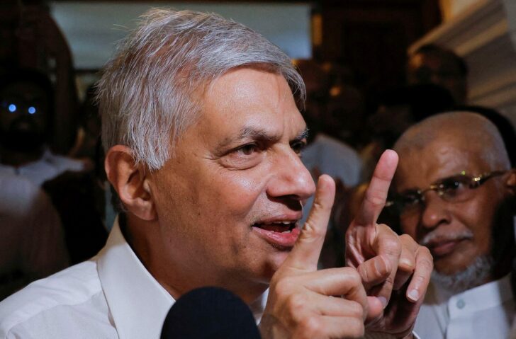 FILE PHOTO: Ranil Wickremesinghe who has been elected as the Eighth Executive President under the Constitution arrives at a Buddhist temple