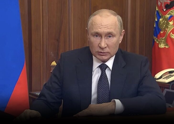 Russian President Vladimir Putin makes an address in Moscow