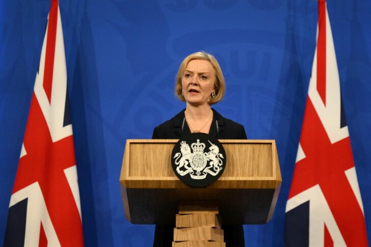British Prime Minister Liz Truss attends a news conference in London