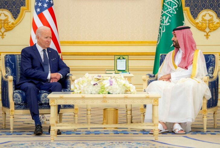 FILE PHOTO: Saudi Crown Prince Mohammed bin Salman and U.S. President Joe Biden meet at Al Salman Palace upon his arrival in Jeddah, Saudi Arabia