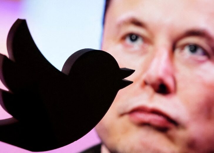 FILE PHOTO: Illustration shows Elon Musk photo and Twitter logo