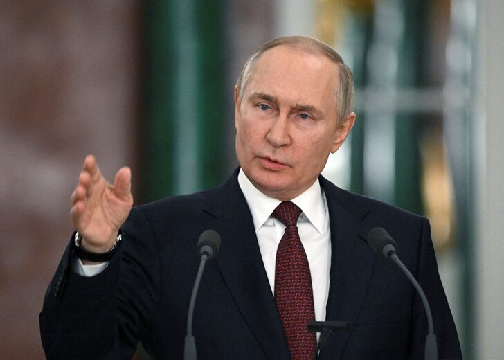 Russian President Putin attends a news conference in Moscow