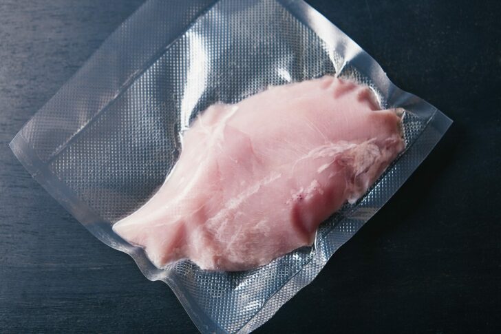 Aerial,View,Of,A,Chicken,Breast,Vacuum,Packed,For,Low
