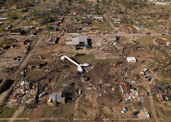 สภาพความเสียหายในเมืองโรลลิงฟอร์ค รัฐมิสซิสซิปปี