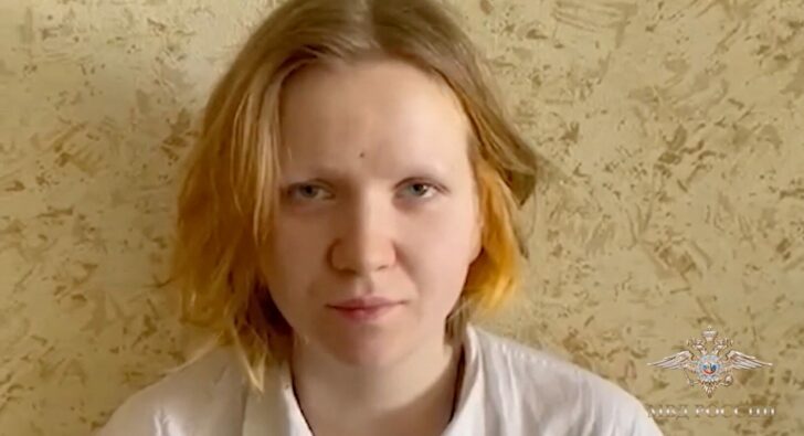 Darya Trepova, suspected of bringing explosives to the cafe where war blogger Vladlen Tatarsky was killed in an explosion, speaks on camera during her arrest in Saint-Petersburg