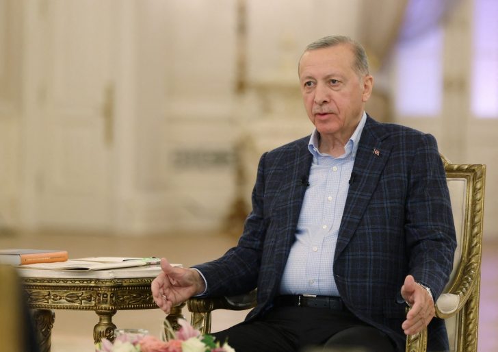 Turkey's President Erdogan speaks during a joint live broadcast of Turkish TV channels in Ankara