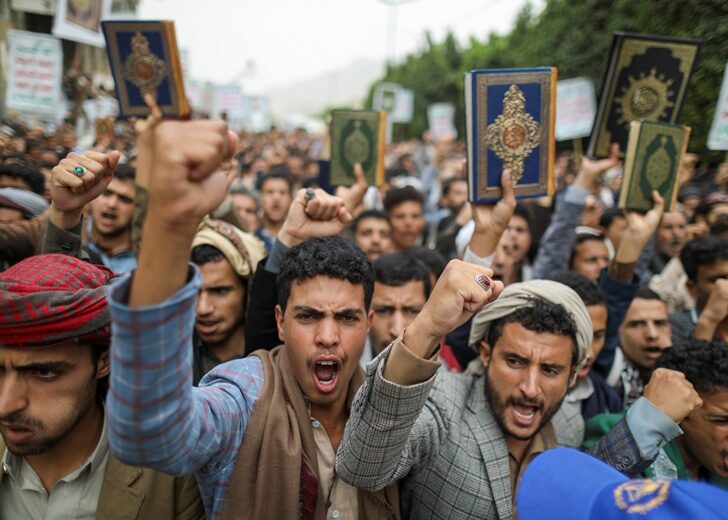 People demonstrate against the desecration of the Koran in Denmark, in Sanaa