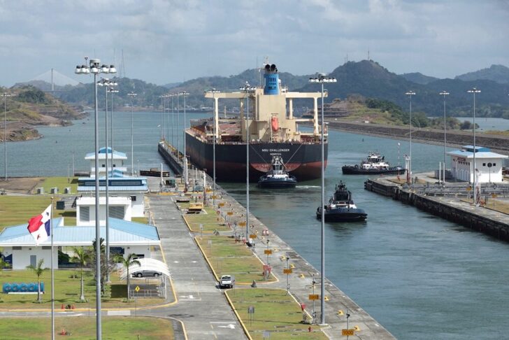 FILE PHOTO: Cargo vessels transit through the Panama Canal, on the outskirts of Panama City