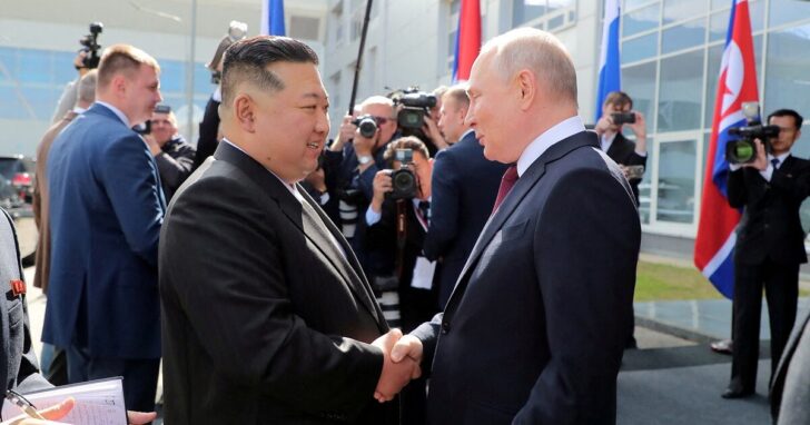 FILE PHOTO: North Korean leader Kim Jong Un meets Russia's President Vladimir Putin