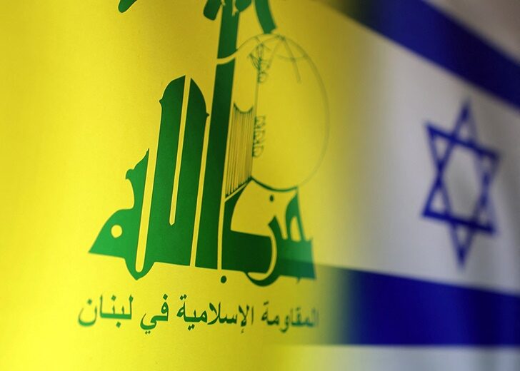 Illustration shows Hezbollah and Israel flags