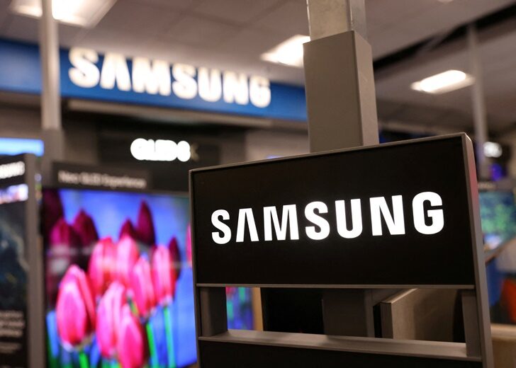 FILE PHOTO: Samsung signage is seen in a store in Manhattan, New York City