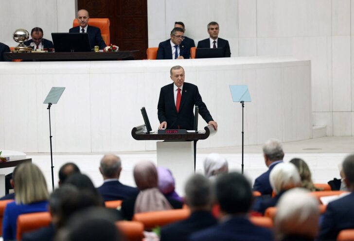 Turkey's President Tayyip Erdogan addresses members of parliament in Ankara
