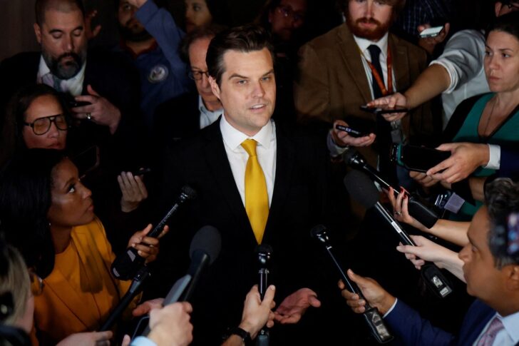 U.S. Representative Gaetz departs after filing a motion to oust House Speaker McCarthy at the U.S. Capitol in Washington