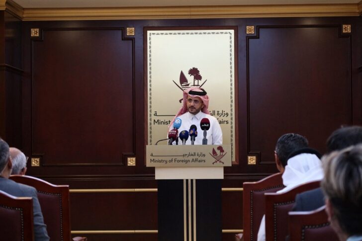 Qatar's Spokesperson for the Ministry of Foreign Affairs, Majed Al-Ansari, attends a press conference in Doha