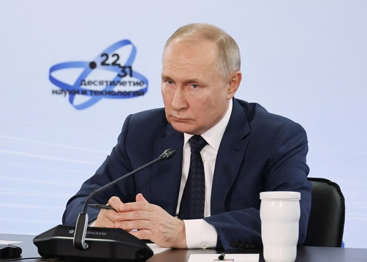 Russian President Putin attends a meeting with participants of the 3rd Young Scientists Congress in Krasnodar Region