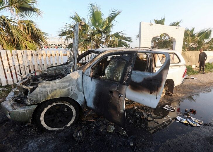 FILE PHOTO: FILE PHOTO: Site of a strike on WCK vehicle in central Gaza Strip