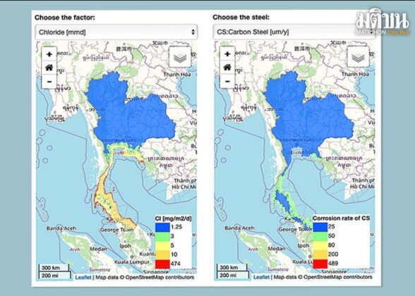 Corrosion Map แผนที่การกัดกร่อน ช่วยคำนวณอายุการใช้งานของโครงสร้าง