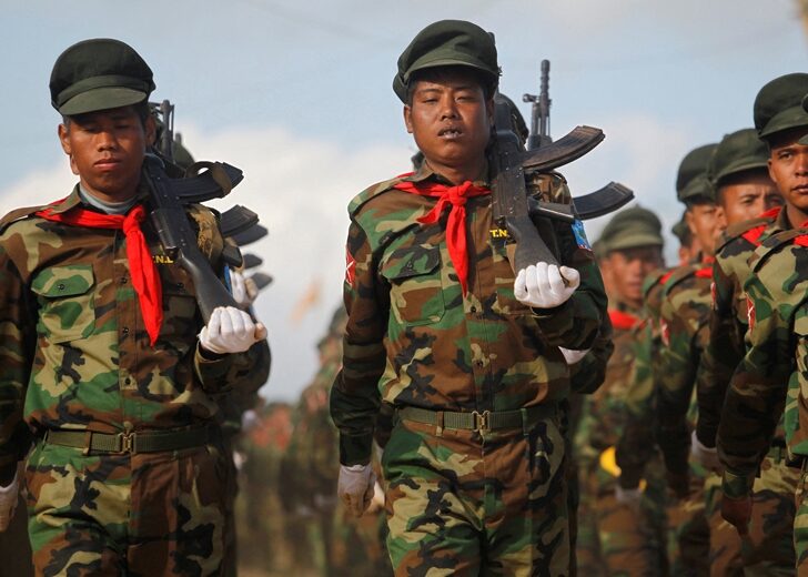 FILE PHOTO: TNLA soliders march during the 51st anniversary of Taang National Resistance Day at Homain
