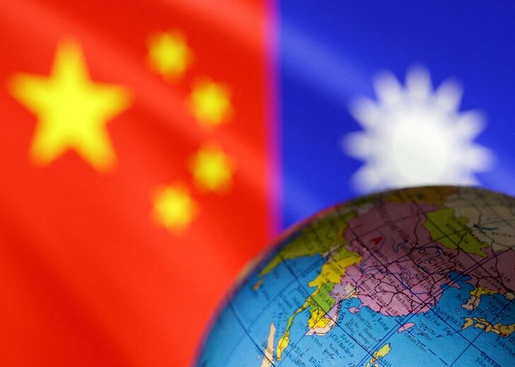 FILE PHOTO: Illustration shows Globe, Chinese and Taiwanese flags